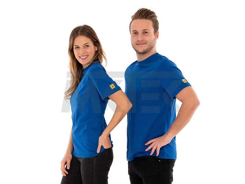 ESD tričko s okrúhlym výstrihom a náprsným vreckom, modré, SafeGuard PRO
