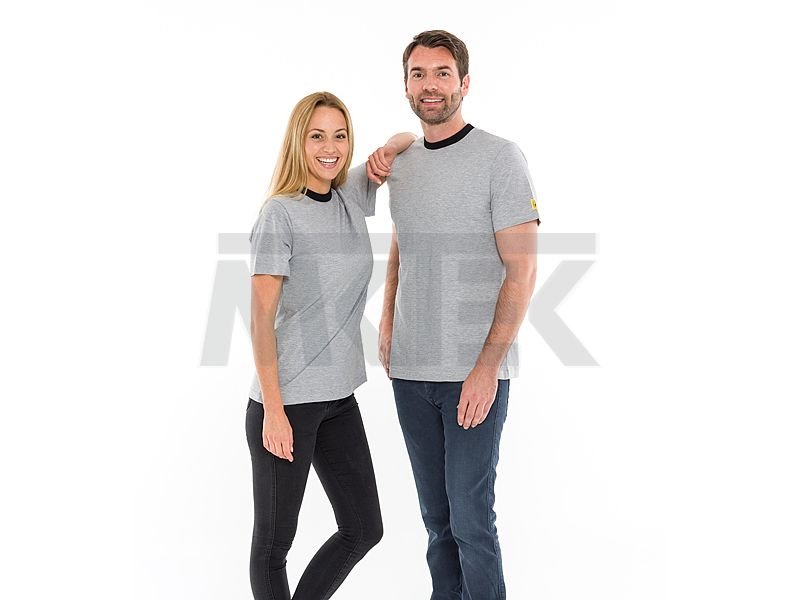 ESD tričko s okrúhlym výstrihom, bledosivé, čierny golier, SafeGuard