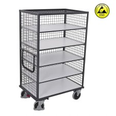 ESD antistatický skriňový vozík s policami VARIOFIT, bez dverí, 1115 x 730 x 1810 mm - 3 steny zo sieťoviny