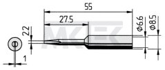 Spájkovací hrot ERSA, rovný, v tvare sekáča, predĺžený, ERSADUR-LF, 2.2 mm