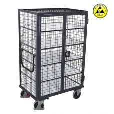 ESD antistatický skriňový vozík s policami VARIOFIT, s dverami, 1315 x 830 x 1810 mm - steny zo sieťoviny, uzamykateľný