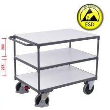 ESD antistatický policový vozík VARIOFIT, 3 police, 1200 x 800 mm, 500 kg - vysokozáťažový
