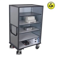 ESD antistatický skriňový vozík s policami VARIOFIT, bez dverí, 1315 x 830 x 1810 mm - 3 steny z pozinkovaného plechu