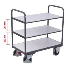 ESD antistatický policový vozík VARIOFIT, 3 police - 2 prestaviteľné, 1200 x 800 mm, 250 kg