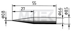 ERSA spájkovací hrot, rovný, ceruzkovitý tvar, predĺžený, 0.8 mm