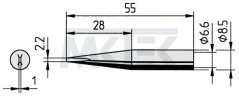 Spájkovací hrot, ERSA, rovný, v tvare sekáča, predĺžený, 2.2 mm