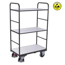 ESD antistatický policový vozík VARIOFIT, 3 police - 2 prestaviteľné, 1200 x 800 mm, 250 kg - vysoký rám