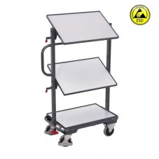 ESD antistatický vychystávací vozík sw-400.844 VARIOFIT na EURO prepravky, 3 ESD police, 200 kg, 2 naklápateľné police