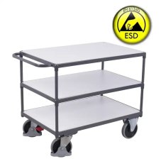ESD antistatický policový vozík VARIOFIT, 3 police, 1200 x 800 mm, 500 kg - vysokozáťažový