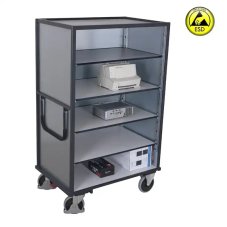 ESD antistatický skriňový vozík s policami VARIOFIT, bez dverí, 1115 x 730 x 1810 mm - 3 steny z pozinkovaného plechu