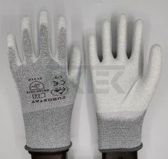 ESD disipatívne sivé rukavice, končeky prstov a dlane potiahnuté PU