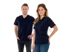 ESD tričko s výstrihom do V s náprsným vreckom, tmavomodré, SafeGuard PRO